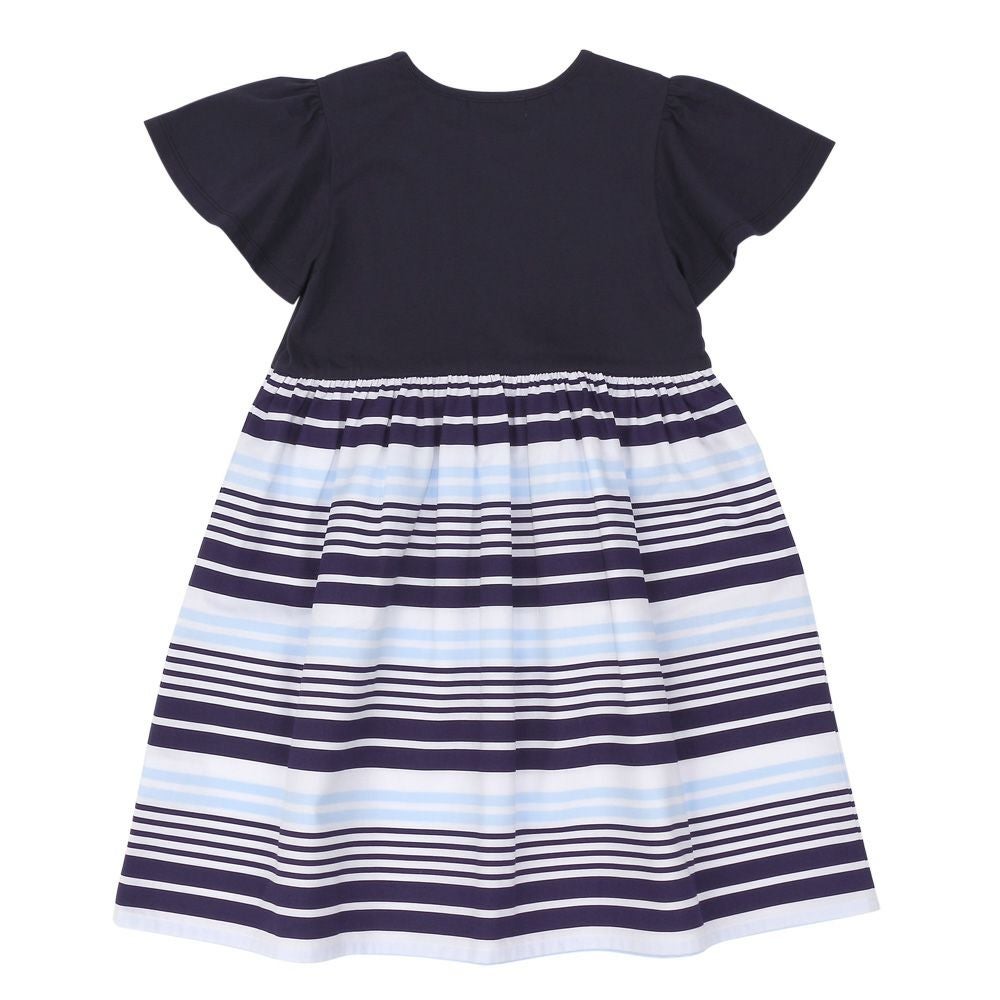 子供服 女の子 綿100％ ボーダー 音符 ワンピース ネイビー(06) 背面