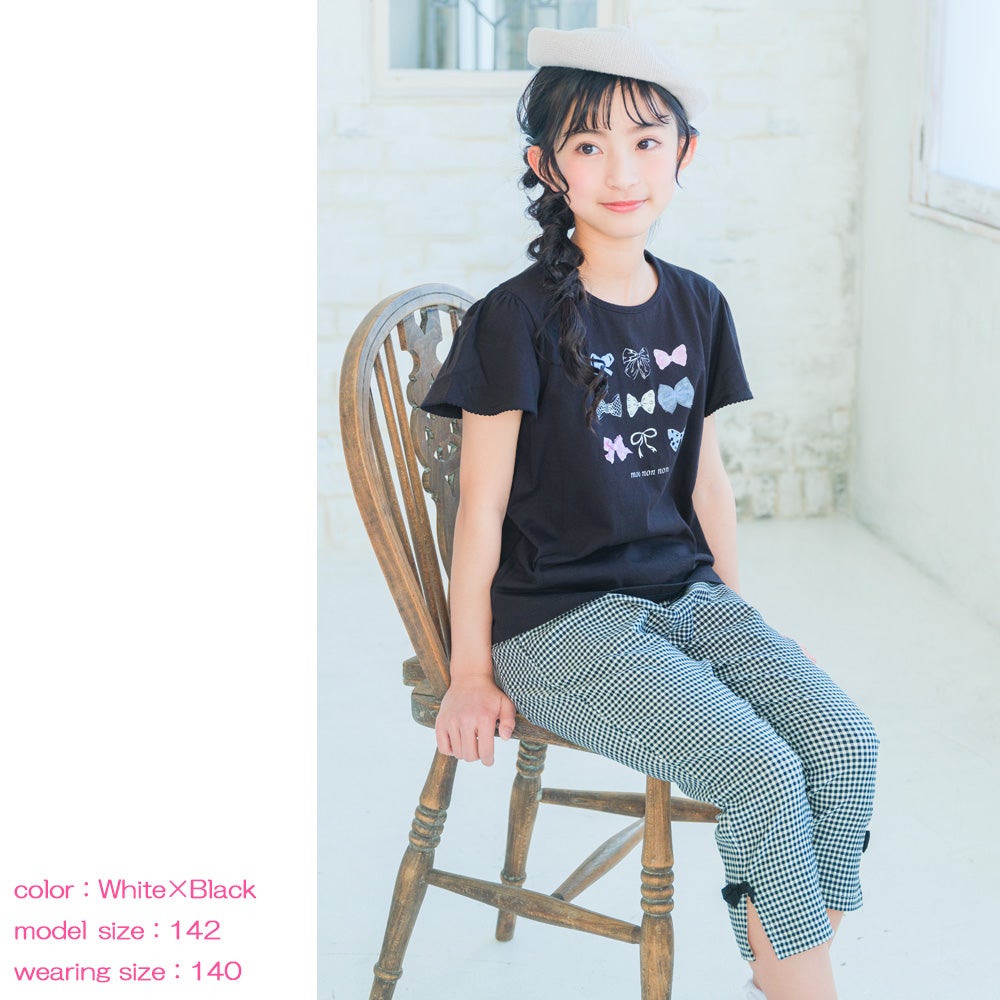 子供服 女の子 ストレッチ素材 ギンガムチェック柄 ７分丈パンツ カプリパンツ