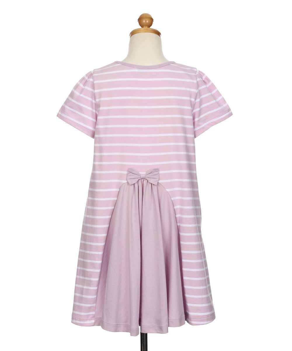 ベビー服 女の子 リボン付 Aライン ボーダー ワンピース ピンク(02) トルソー背面
