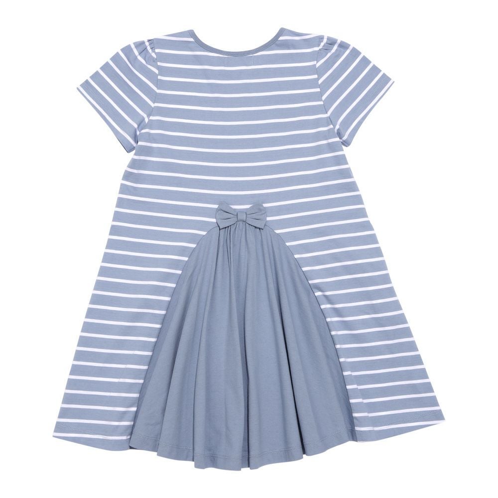 ベビー服 女の子 リボン付 Aライン ボーダー ワンピース ブルー(61) 背面