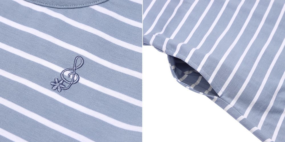 ベビー服 女の子 リボン付 Aライン ボーダー ワンピース ブルー(61) デザインポイント1