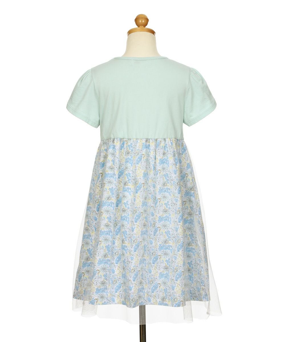 ベビー服 女の子 花柄 チュール ドッキングワンピース グリーン(08) トルソー背面