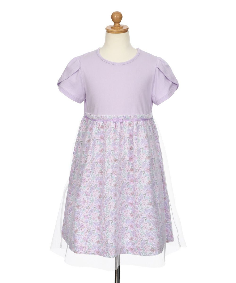 ベビー服 女の子 花柄 チュール ドッキングワンピース パープル(91) トルソー正面