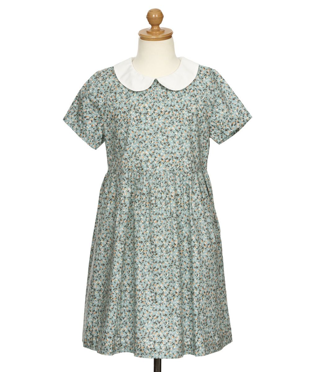 子供服 女の子 花柄 ギャザー 襟付き ワンピース グリーン(08) トルソー正面