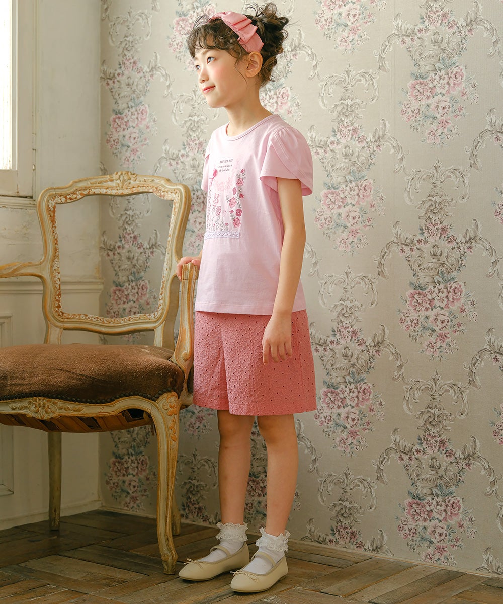 ベビー服 女の子 綿100％ お花 プリント チューリップ袖 Tシャツ ピンク(02) 