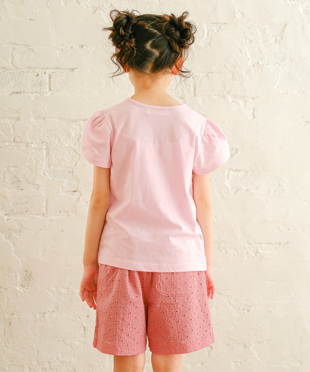 ベビー服 女の子 綿100％ お花 プリント チューリップ袖 Tシャツ ピンク(02) 