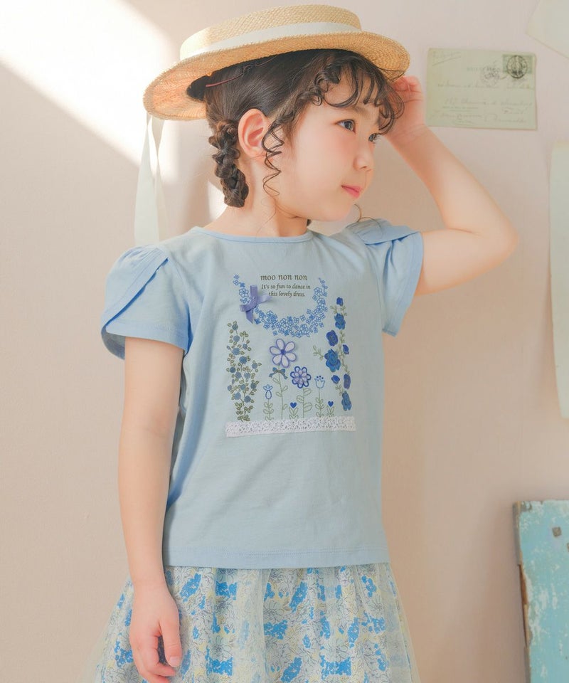 綿100％ お花 プリント チューリップ袖 Tシャツ