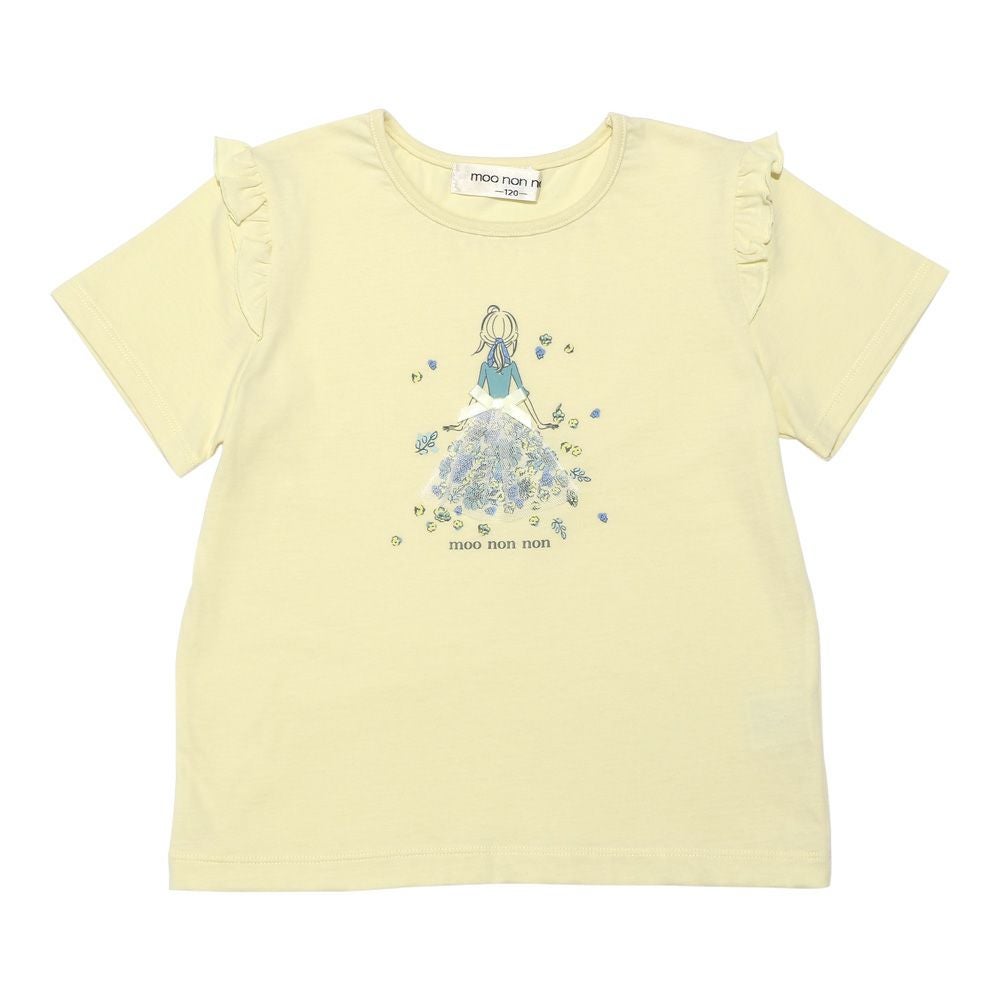 ベビー服 女の子 綿100％  女の子 プリント フリル袖 Tシャツ イエロー(04) 正面