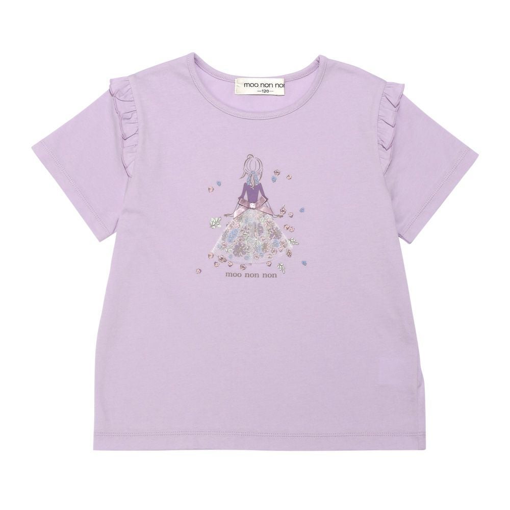 ベビー服 女の子 綿100％  女の子 プリント フリル袖 Tシャツ パープル(91) 正面