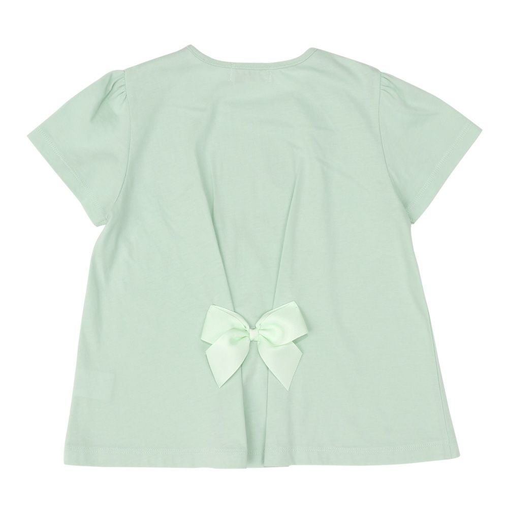 ベビー服 女の子 綿100％ ハート 花柄 Tシャツ グリーン(08) 背面