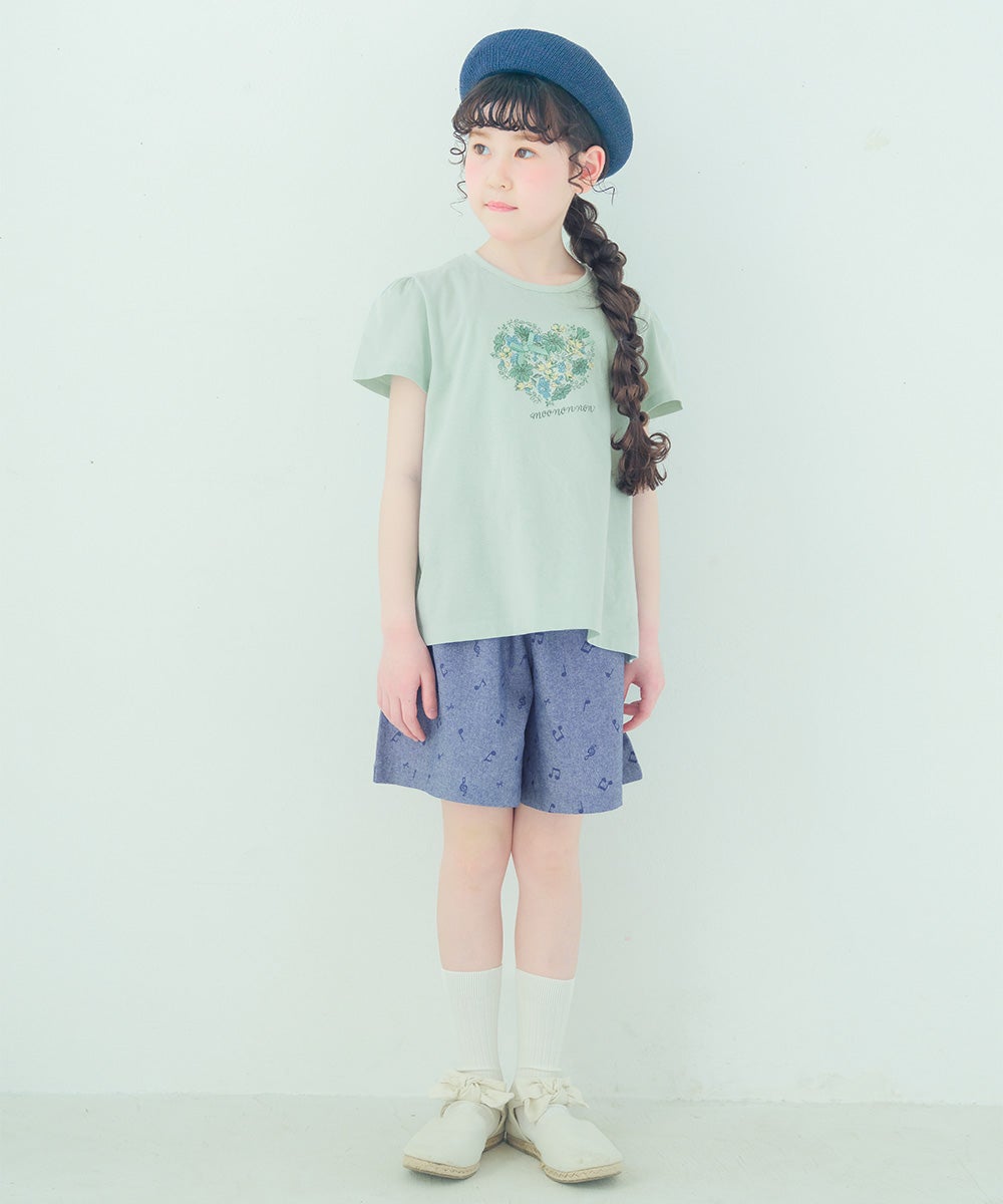 ベビー服 女の子 綿100％ ハート 花柄 Tシャツ グリーン(08) 
