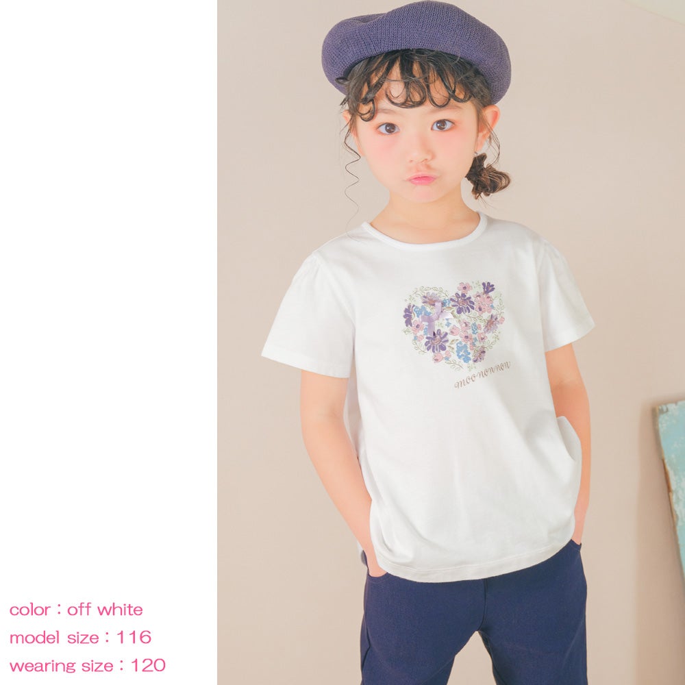 ベビー服 女の子 綿100％ ハート 花柄 Tシャツ