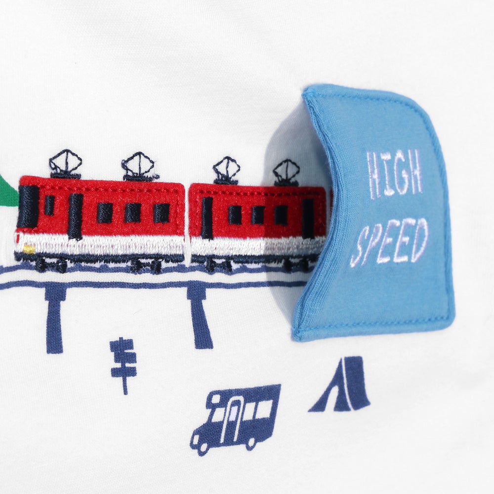 ベビー服 男の子 子ども服 こども キッズ 綿100％ コットン 電車 ワッペン ティーシャツ カットソー 半そで オフホワイト(11) デザインポイント2