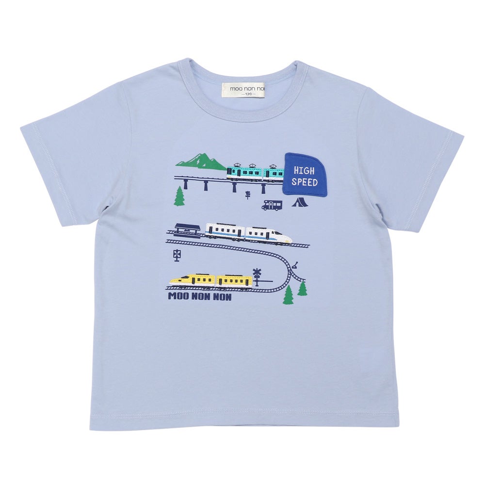 ベビー服 男の子 子ども服 こども キッズ 綿100％ コットン 電車 ワッペン ティーシャツ カットソー 半そで ブルー(61) 正面