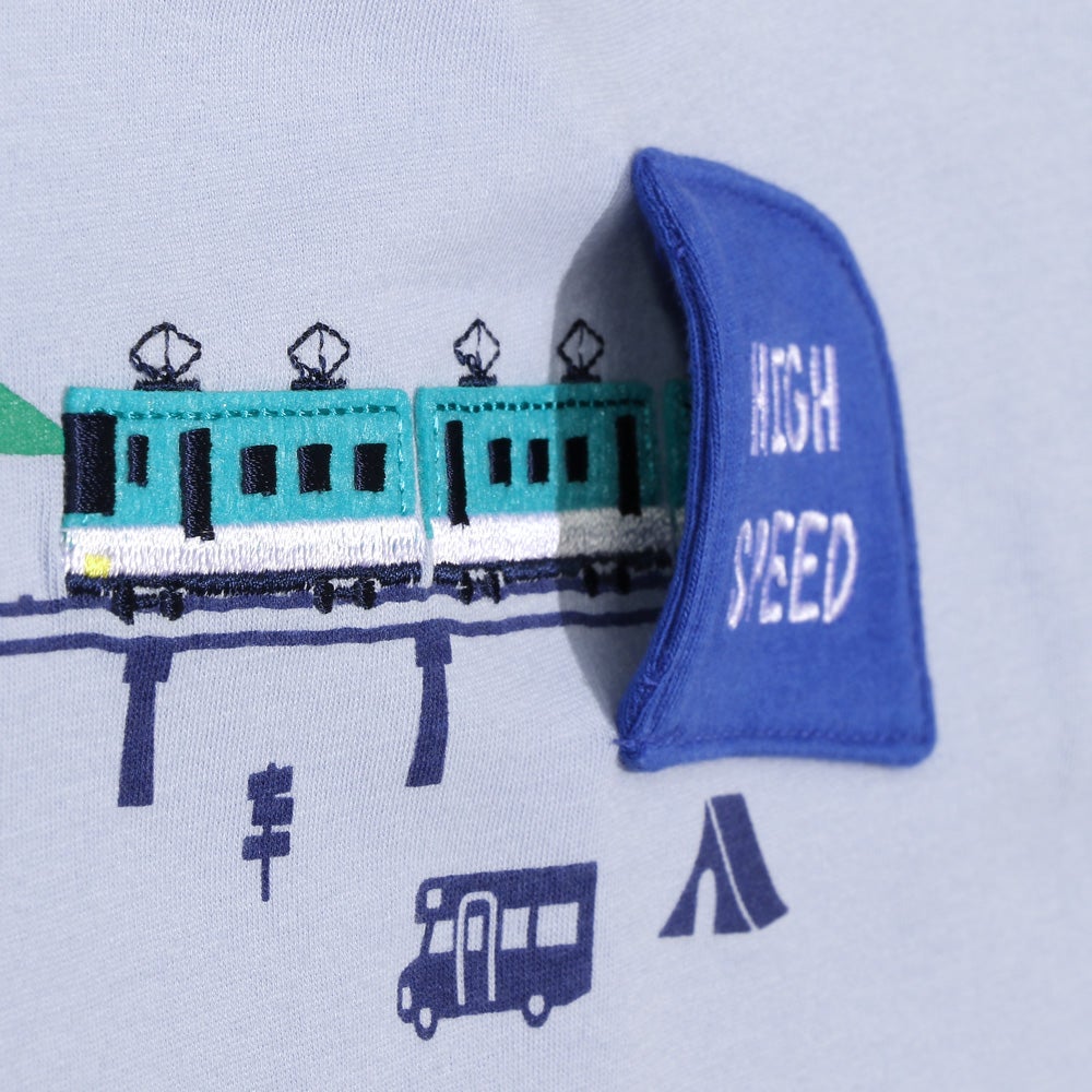 ベビー服 男の子 子ども服 こども キッズ 綿100％ コットン 電車 ワッペン ティーシャツ カットソー 半そで ブルー(61) デザインポイント2