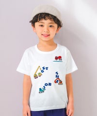 ベビー服 男の子 子ども服 こども キッズ 綿 コットン 働く車 ロゴ 刺繍 チェック柄 切り替え ティーシャツ