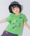ベビー服 男の子 子ども服 こども キッズ 綿 コットン 働く車 ロゴ 刺繍 チェック柄 切り替え ティーシャツ グリーン(08) モデル画像アップ