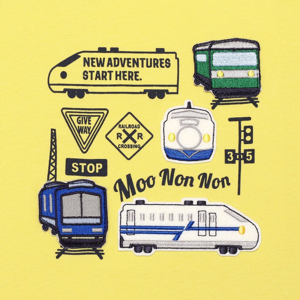 ベビー服 男の子 子ども服 こども キッズ 綿100％ コットン 乗り物 電車 ワッペン ロゴ プリント ティーシャツ イエロー(04) デザインポイント1