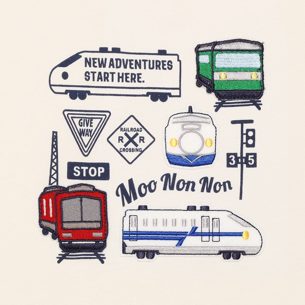 ベビー服 男の子 子ども服 こども キッズ 綿100％ コットン 乗り物 電車 ワッペン ロゴ プリント ティーシャツ アイボリー(12) デザインポイント1