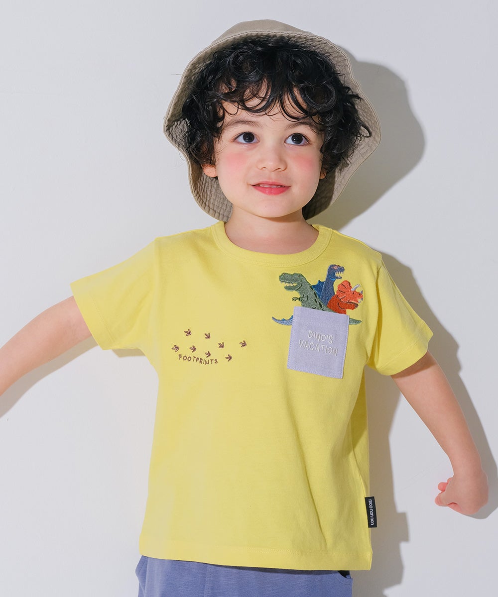 ベビー服 男の子 子ども服 こども服 キッズ カジュアル 恐竜 刺繍 　ポケット イエロー(04) モデル画像1
