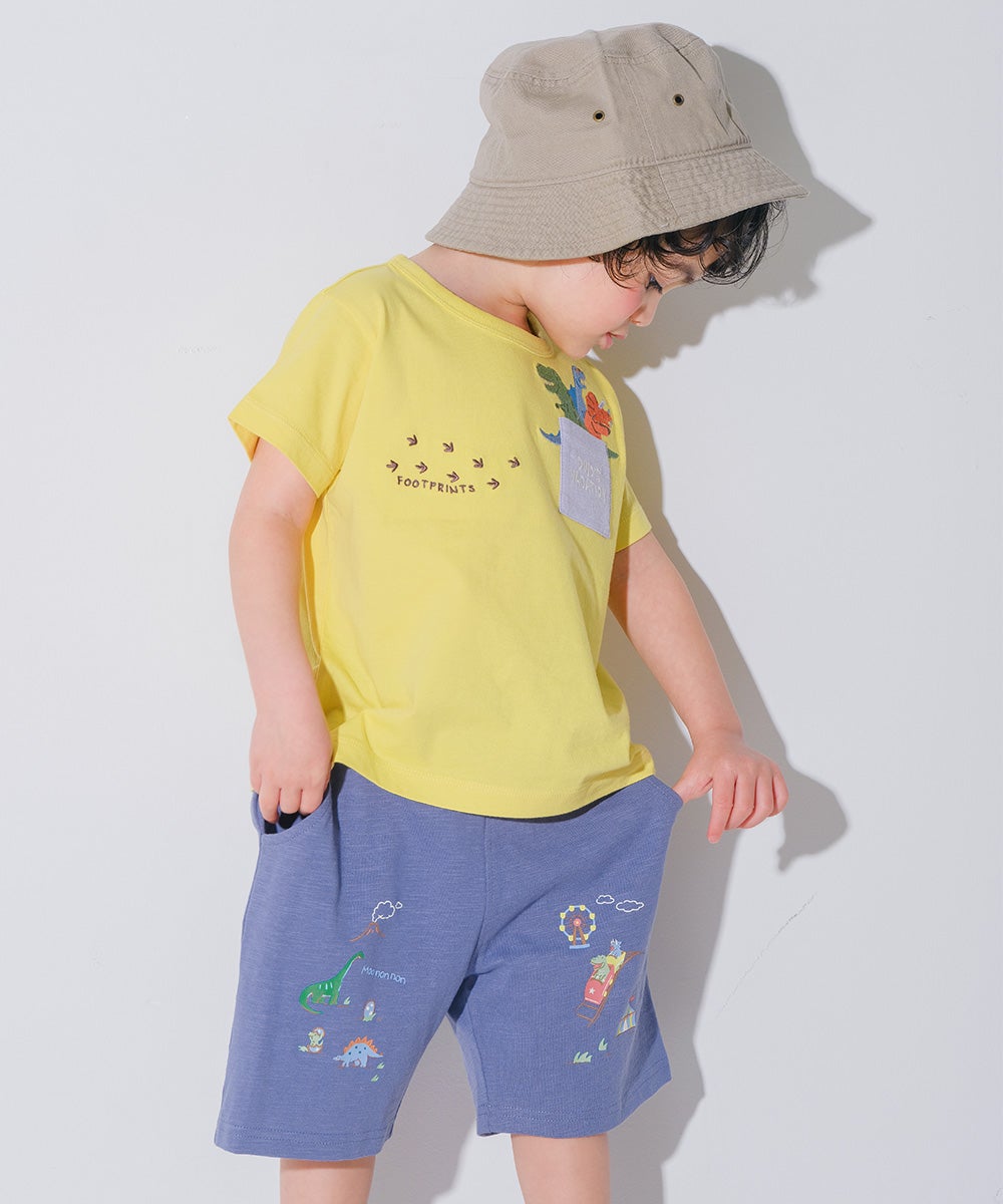 ベビー服 男の子 子ども服 こども服 キッズ カジュアル 恐竜 刺繍 　ポケット イエロー(04) モデル画像2