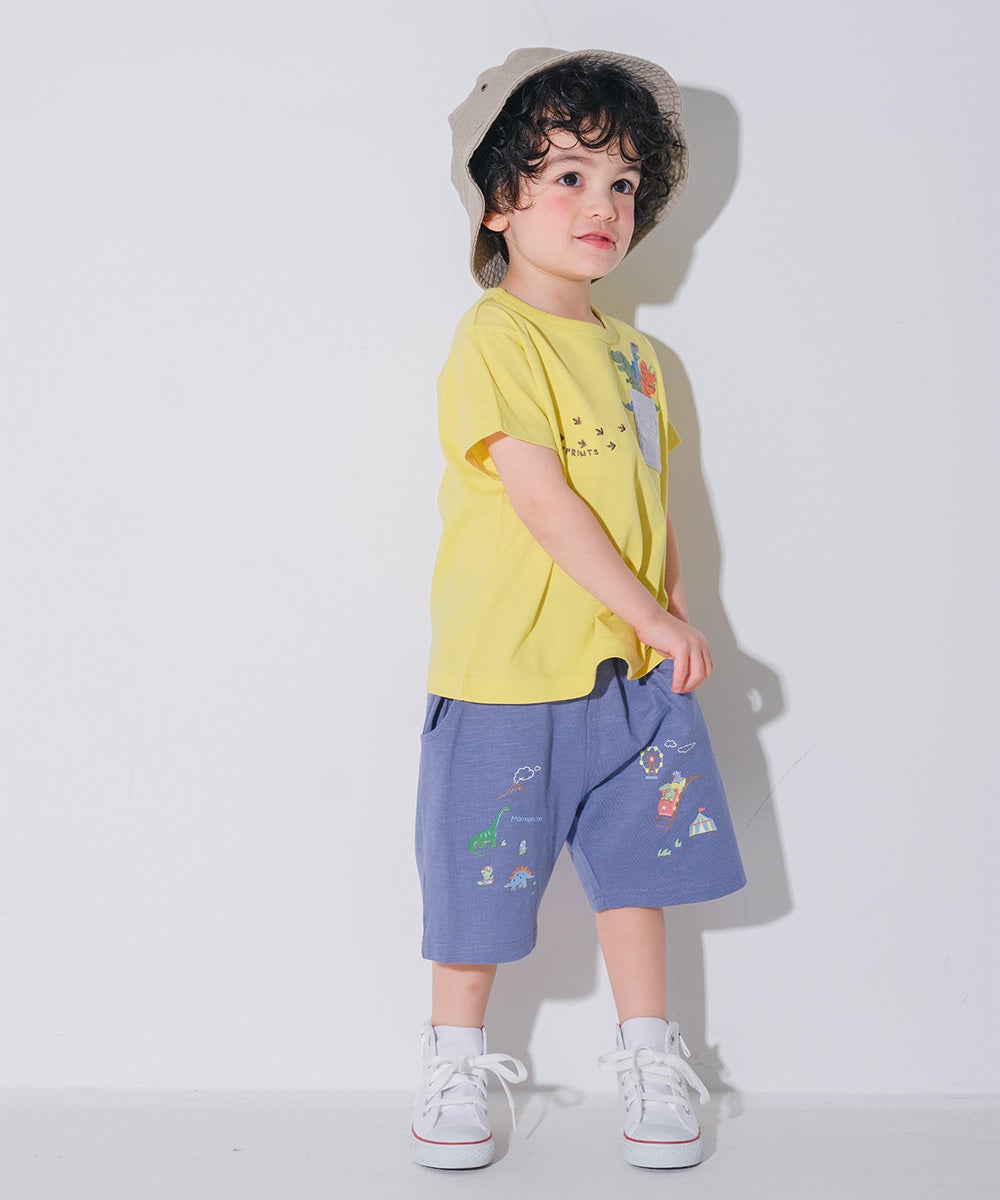 ベビー服 男の子 子ども服 こども服 キッズ カジュアル 恐竜 刺繍 　ポケット イエロー(04) モデル画像3