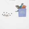 ベビー服 男の子 恐竜 刺繍 ポケット Tシャツ オフホワイト(11) デザインポイント1