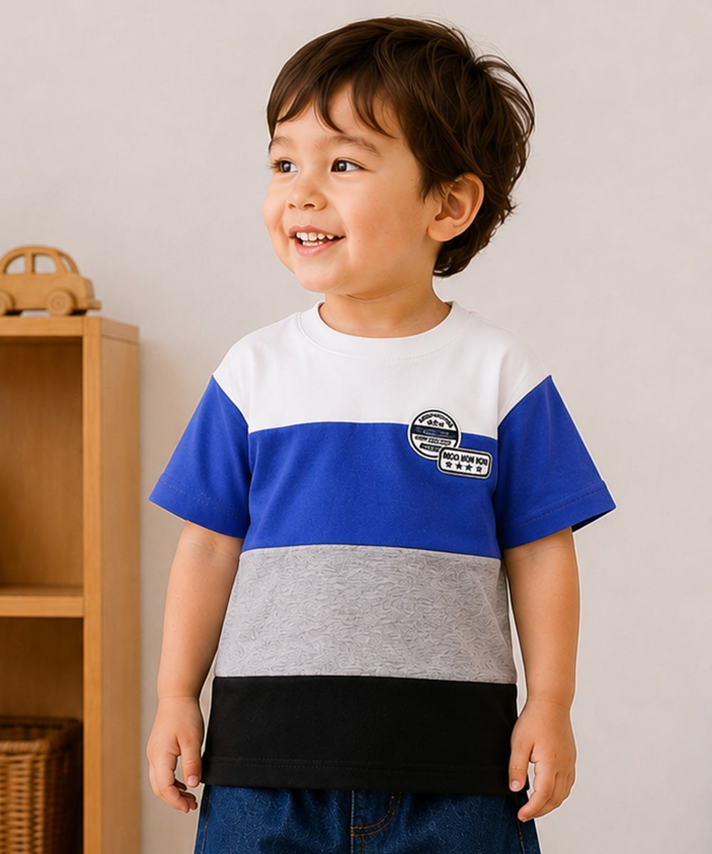 子供服 男の子 綿100％ 4色切り替え カラフル Tシャツ ブルー(61)