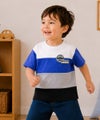子供服 男の子 綿100％ 4色切り替え カラフル Tシャツ ブルー(61)