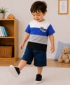 子供服 男の子 綿100％ 4色切り替え カラフル Tシャツ ブルー(61)
