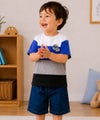 子供服 男の子 綿100％ 4色切り替え カラフル Tシャツ ブルー(61)
