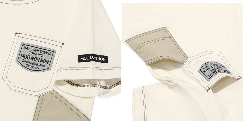 ベビー服 男の子 綿100％  ロゴ ワッペン ポケット付き Tシャツ アイボリー(12) デザインポイント2