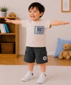 子供服 男の子 綿100％ ストライプ ロゴ刺繍 Tシャツ ベージュ(51)