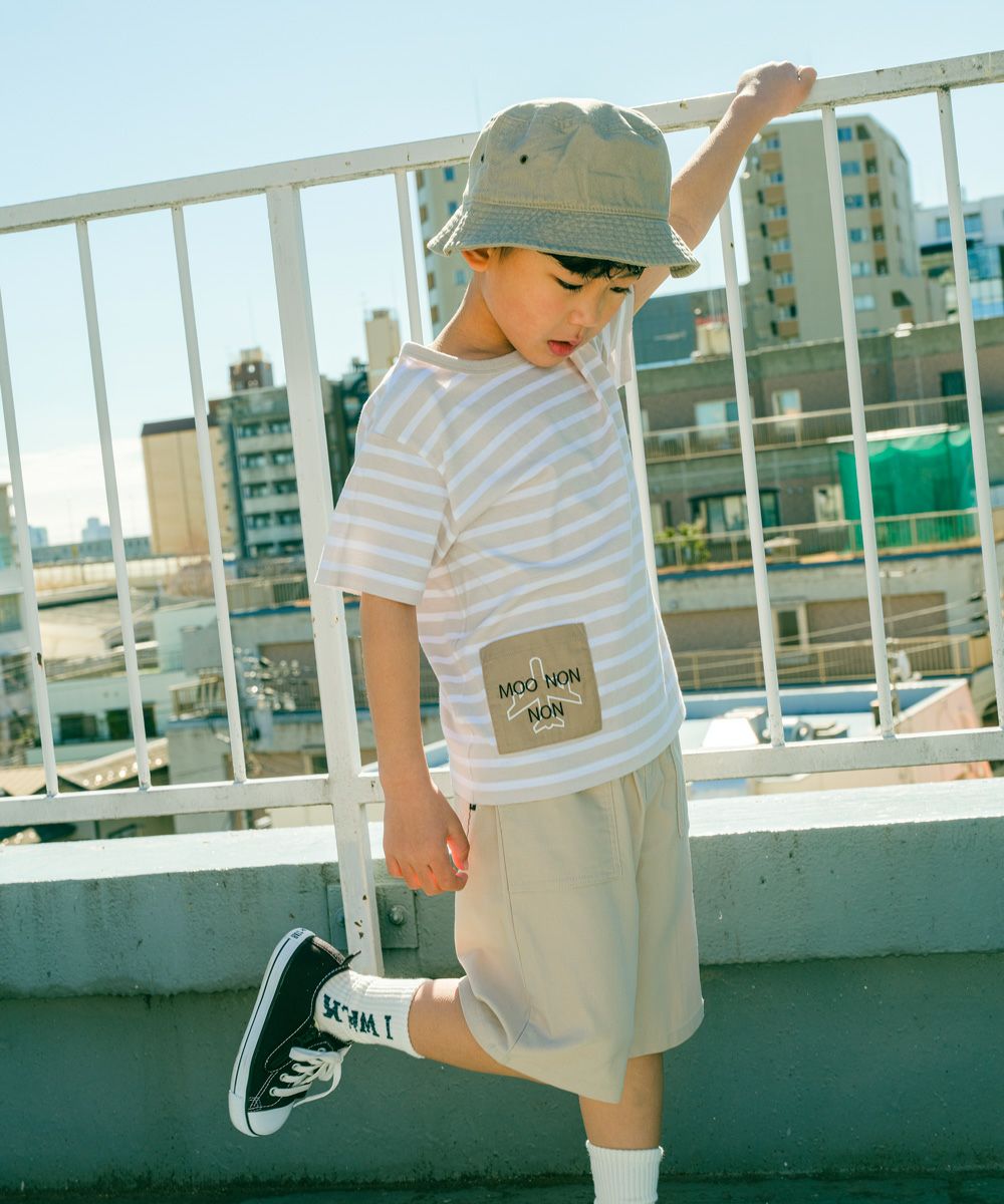 綿100％ ボーダー 飛行機 刺繍ポケット Tシャツ｜ベビー・子供服 通販