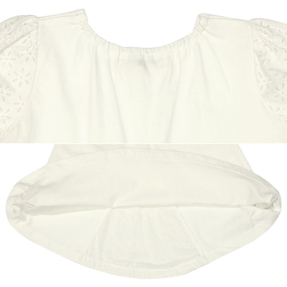ベビー服 女の子 バックリボン お花レース 切替 Tシャツ オフホワイト(11) デザインポイント1