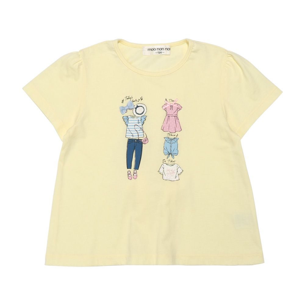 子供服 女の子 綿100％ お洋服プリント リボン Tシャツ イエロー(04) 正面