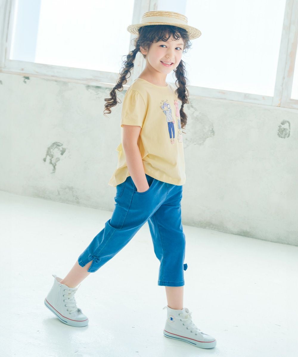 子供服 女の子 綿100％ お洋服プリント リボン Tシャツ イエロー(04) モデル画像3