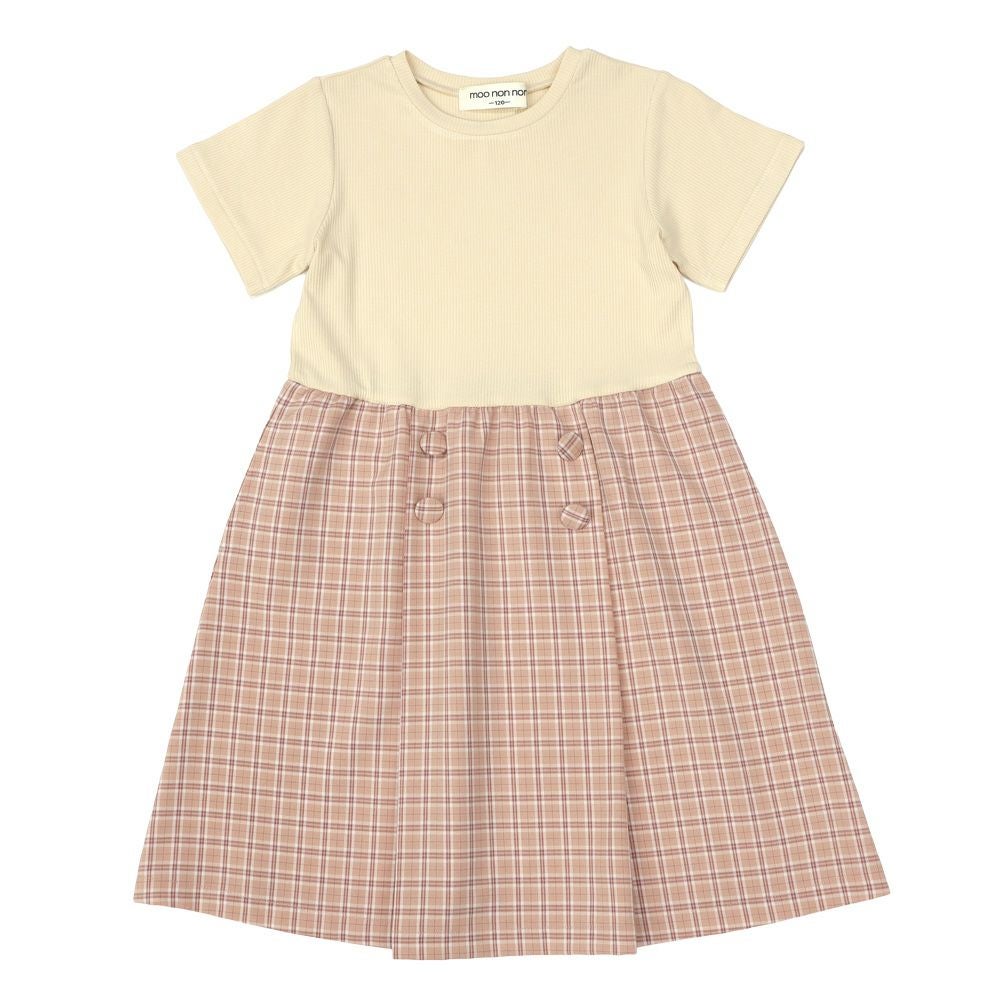 子供服 女の子 チェック柄＆飾りボタン付き　ワンピース ピンク(02) 正面