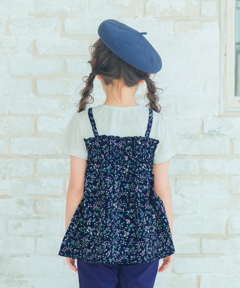 ベビー服 女の子 花柄 リボン 重ね着風 キャミソール ネイビー(06) モデル画像2