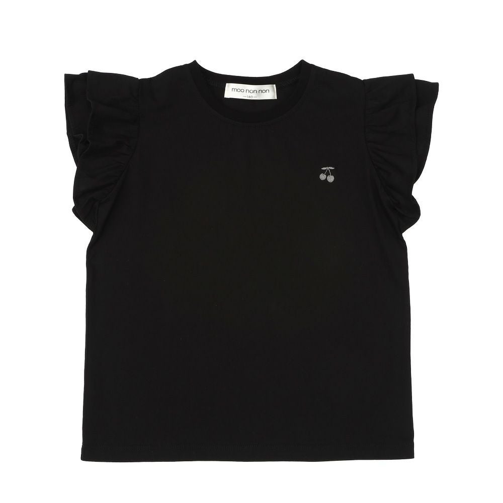 子供服 女の子 綿100％ さくらんぼ 刺繍 フリル 袖 Tシャツ ブラック(00) 正面