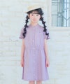 子供服 女の子 子ども服 こども服 こども キッズ ジュニア ストライプ柄 音符 刺繍 スタンドカラー 襟 半そで