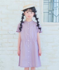 子供服 女の子 子ども服 こども服 こども キッズ ジュニア ストライプ柄 音符 刺繍 スタンドカラー 襟 半そで