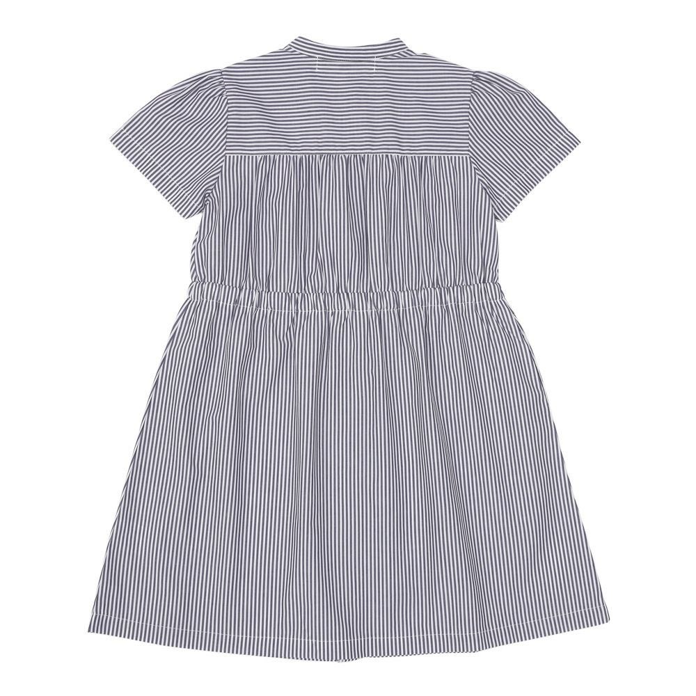 子供服 女の子 ストライプ柄 音符刺繍 前開きワンピース ネイビー(06) 背面