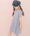 子供服 女の子 子ども服 こども服 こども キッズ ジュニア ストライプ柄 音符 刺繍 スタンドカラー 襟 半そで ネイビー(06) モデル画像1