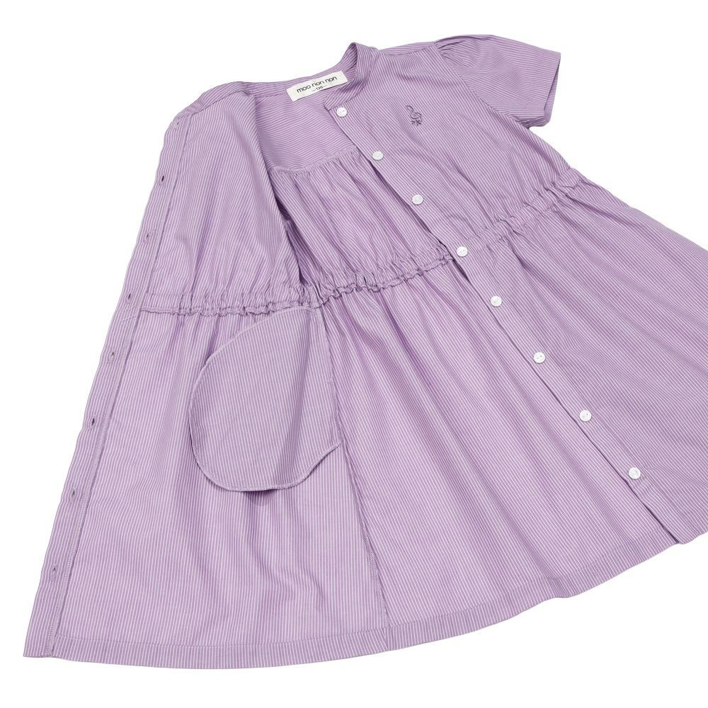 子供服 女の子 ストライプ柄 音符刺繍 前開きワンピース パープル(91) デザインポイント1