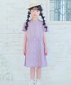 子供服 女の子 子ども服 こども服 こども キッズ ジュニア ストライプ柄 音符 刺繍 スタンドカラー 襟 半そで パープル(91) モデル画像アップ