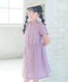 子供服 女の子 子ども服 こども服 こども キッズ ジュニア ストライプ柄 音符 刺繍 スタンドカラー 襟 半そで パープル(91) モデル画像1