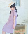子供服 女の子 子ども服 こども服 こども キッズ ジュニア ストライプ柄 音符 刺繍 スタンドカラー 襟 半そで パープル(91) モデル画像2
