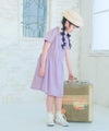 子供服 女の子 子ども服 こども服 こども キッズ ジュニア ストライプ柄 音符 刺繍 スタンドカラー 襟 半そで パープル(91) モデル画像3