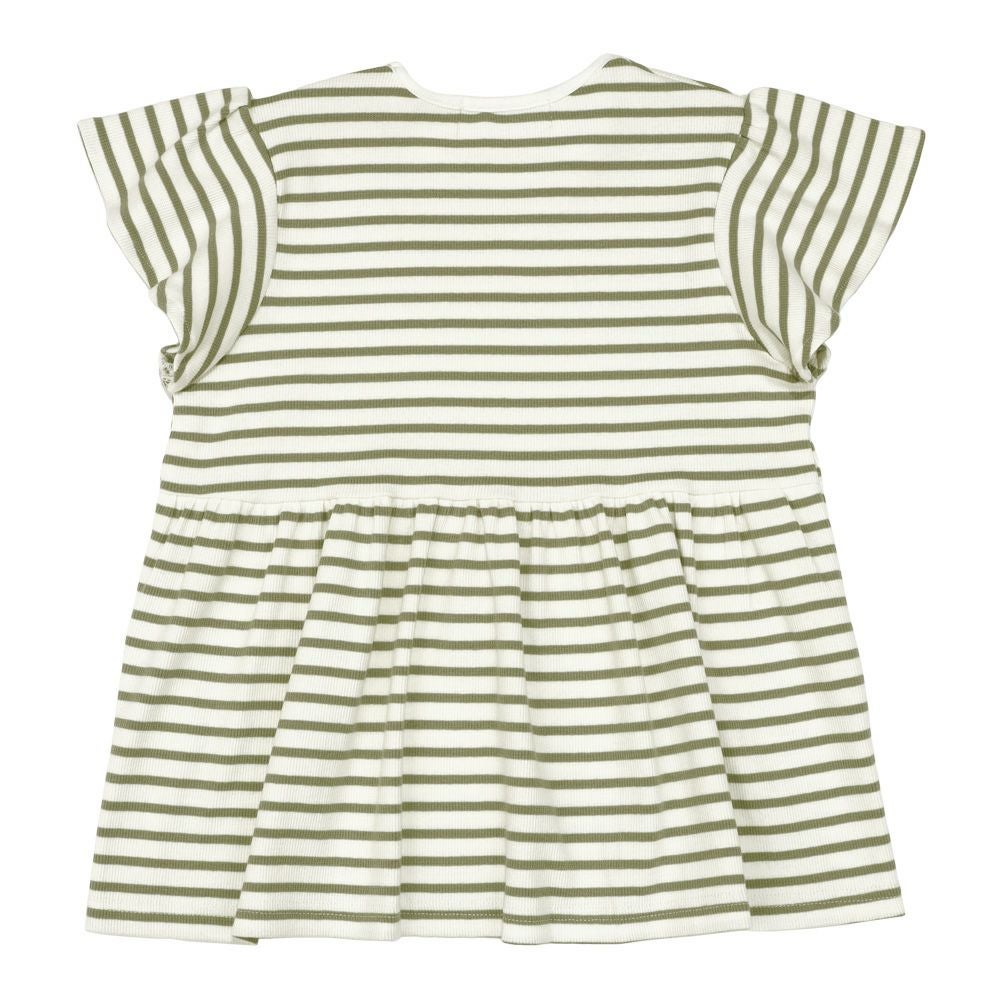 子供服 女の子 リボン付き ボーダー柄 Tシャツ グリーン(08) 背面